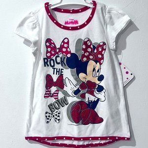 Disney Minnie Mouse Rock the Bow White Glitter Girls T-Shirt NWT